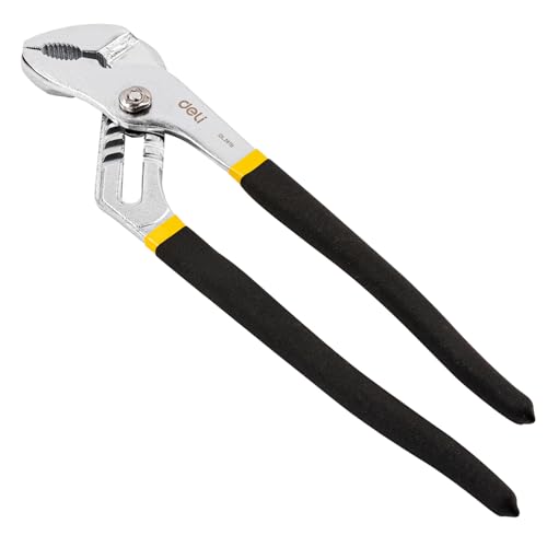 Image of Deli DL2610 10 inch Water Pump Plier with 6 Position Adjustment 45-48HRC Hardness Heat-Treated Head & High Torque Grip High-Carbon Steel for Plumbing Home and Mechanical Purpose (1Pc, Yellow)