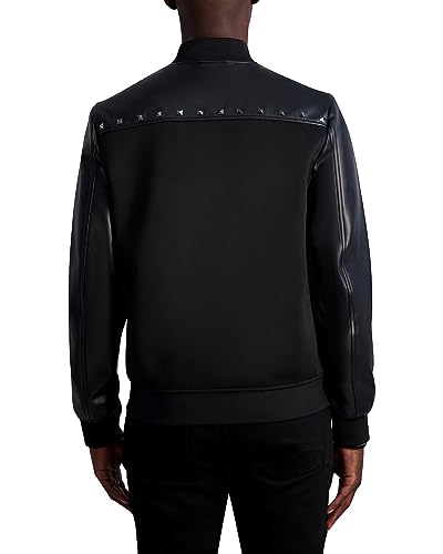 Karl Lagerfeld Paris Men's Mixed Media Studded Bomber Jacket3