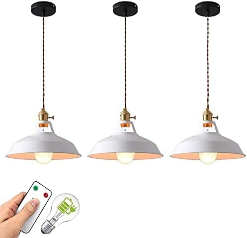 Suspension îlot de cuisine pile rechargeable 400 lumens lot 3 luminaires roses télécommandés