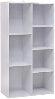 WOLTU 4-Tier Wooden Bookcase Book Display Shelves Storage Cloth Organizer Cube Shelves,7 Cubes,White Rack for Office,Living Room,Bedroom,Study Room Shelves