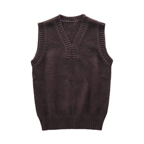 Men's Knit Sweater Vest Slim Fit Waistcoat Sleeveless Solid Color V-Neck Vintage Loose Fit Sweater Tops
