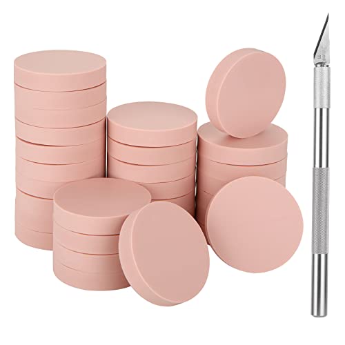 Certbuy 30 Pack 2 Inch Linoleum Blocks For Printmaking Round, Pink Rubber Carving Blocks For Printing, Soft Rubber Crafts, Soft And Easy To Carve #TOP20