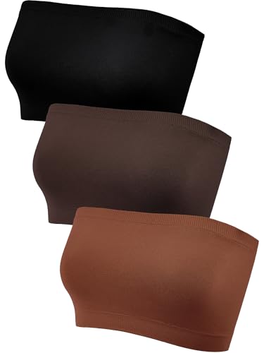 Image of HESTYA 3 Pack Women's Strapless Bandeau Bra Seamless Bralette Soft Stretchy Non-Padded Wireless Tube Top Bras