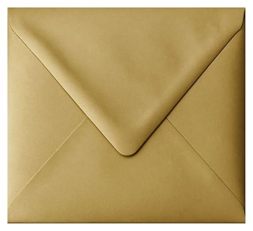 Gold Metallic Pearl Envelopes 15 Pack Luxury Shimmer Finish Gummed Seal for Wedding Invitations Events Christmas and Greetings Cards (5x5-130mm x 130mm)