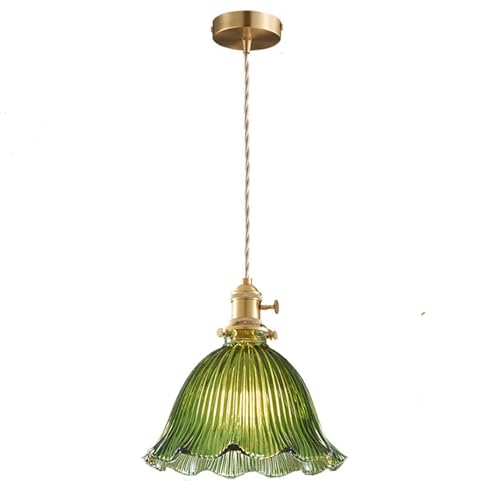 Vintage lampe à suspension d'abat-jour en verre vert 23cm avec douille E27 en laiton