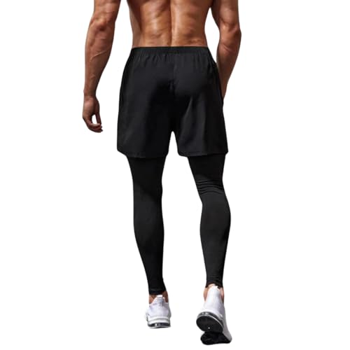 Image of PROSHARX 2 in 1 Active Dual Pants | Men's 2 in 1 Running Pants, Gym Workout Compression Pants for Men Training Athletic Pants