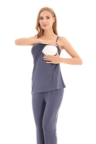 Bearsland Maternity Women's 3 Pieces Soft Nursing Pajamas Set Postpartum Sleepwear For Breastfeeding,Bluegray,M #TOP3