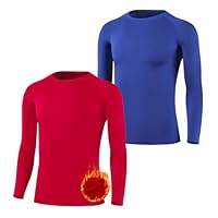 BIG ELEPHANT 2 Pack Youth Boys Compression Thermal Shirt Fleece Lined Base Layer Long Sleeve Athletic Baseball Undershirt