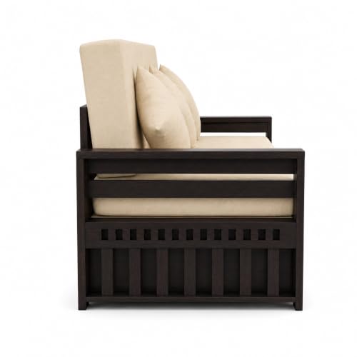 Image of SONA ART & CRAFTS Diamond Sheesham Wood Sofa Cum Bed with Bedside | 3 Seater with Storage and Side Pockets for Living Room Organizer Furniture Sofa Bed Home, Bedroom (Walnut Finish)