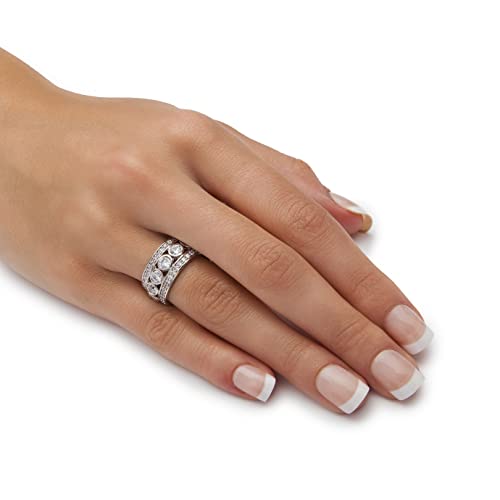 PalmBeach Platinum-plated Sterling Silver Round Cubic Zirconia Simulated Bezel Set Bridal Eternity Ring Sizes 5-93