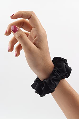 Image of Premium Satin Scrunchies for Women | Hair Bands, Ponytail Holders & Rubber Bands | Fluffy, No-Damage Hair Ties | Girls Hair Accessories | Medium Size | Pack of 6