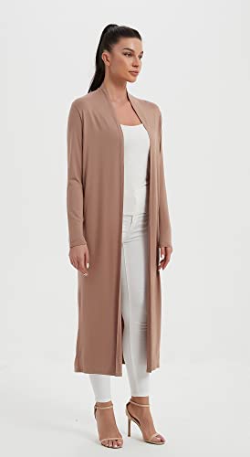 Image of Women's Floor Length Drape Sweater Cardigan -Lightweight Long Sleeve Open Front Maxi Duster with Pockets