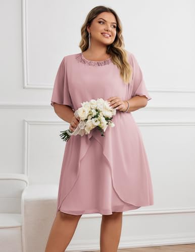 Image of Hanna Nikole Plus Size Dress for Curvy Women 2026 Wedding Guest Dress Sequined Crew Neck Cocktail Dress with High Low Hem
