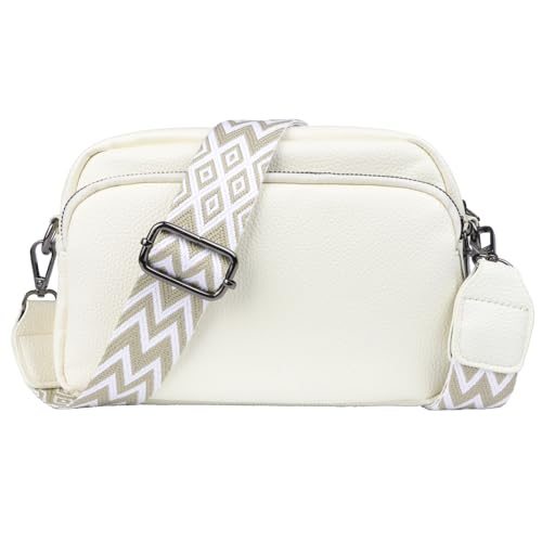 Bandolera Mujer Pequeño Bolso Bandolera Mujer Piel Sintética Cuero Bolso de Hombro Pequeña Teléfono Móvil para Mujer Crossbody Beige Bandolera Grande Damas Mujeres Correa Ancha Ajustable y Extraíble
