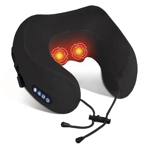 Yincook Electric Neck Massager,Portable Heated Kneading Massage Cushion Pillow,Rechargeable Shoulder Neck U-Shaped Massage Shiatsu,for Pain Relief at Home,Car,Office,Travel(Black)