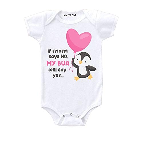 KNITROOT Mom Bua Family Special Onesies, Unisex Baby Kids Cotton Lycra  Envelope Neck Half Sleeve White Romper, Bodysuit, Sleepsuit, If Mom Say No  My
