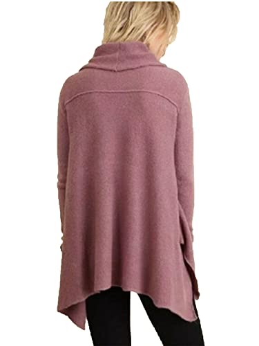 Umgee Women's Soft Cowl Neck Sweater With Poncho Style Hem (L, Mauve) #TOP2