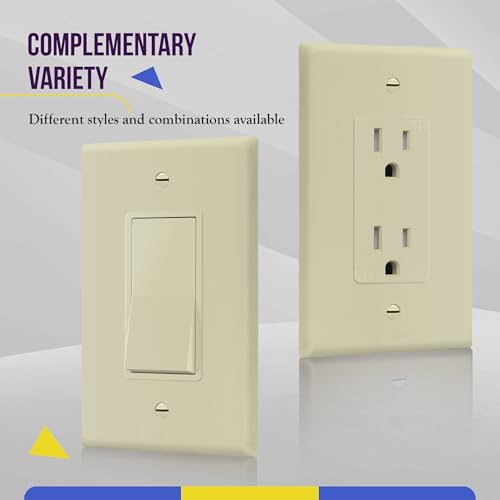 Image of ENERLITES Decorator Light Switch or Receptacle Outlet Wall Plate, Gloss Finish, Midway Size 1-Gang 4.88 inch x 3.11 inch, Polycarbonate Thermoplastic, UL Listed, 8831M-I, Ivory
