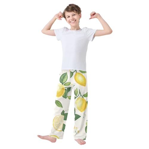 Lemon with Leaf Boys Long Pants Soft Trousers Elastic Waist Kids Lounge Bottoms with Pockets S-XL3
