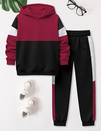 Image of Boys Clothes Long Sleeve Color-blocked Hoodie Top and Pants 2PCS Winter Sweatsuits Fall Boys Outfits 2-8 Years