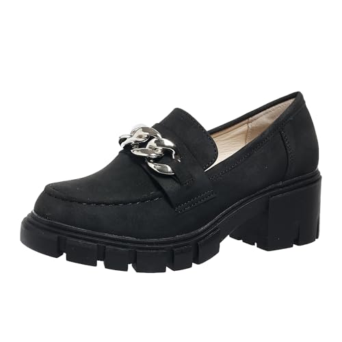 Image of Bandkos Womens Slip On Penny Loafers Platform Chunky Loafer Lug Sole Suede Work Business Casual Dress Uniform Oxfords with Metal Chain