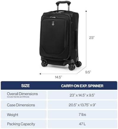 Travelpro Crew Classic Lightweight Softside Expandable Carry on Luggage, 8 Wheel Spinner Suitcase, Men and Women, Carry On 21-Inch, Titanium Grey, Titanium Grey, Carry On, Crew Classic Softside