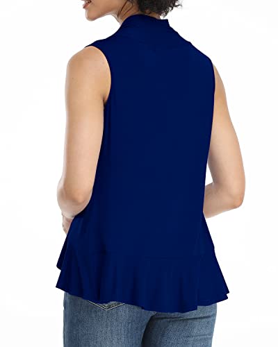 Xeoxarel Women's Sleeveless Cardigan Open Front Draped Vest Lightweight Asymmetric Hem Navy Blue Xl #TOP2