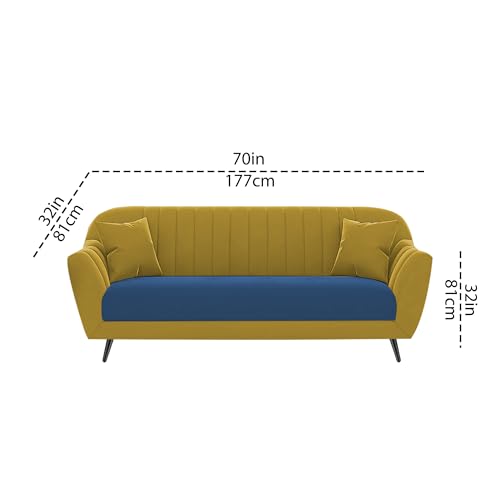 Image of Atticus 3+1+1 Seater Sofa Set for Living Room (Yellow Blue Colour) Premium Fabric Sofa