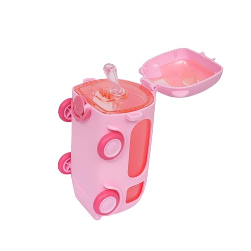 Image of Bus Water Bottle For Kids With Strap, Sipper, & Straw | Leakproof, Bpa Free With Lock, 500 Ml | Water Bottle For School Kids | Cute Bus Shaped Water Bottle For Girls & Boys (Pink)