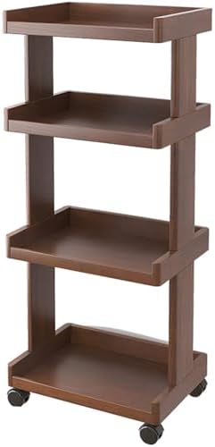 Solid Wood Mobile Bookshelf Cart, Rolling Library Bookcase with Wheels, for Home Office Storage and Organization