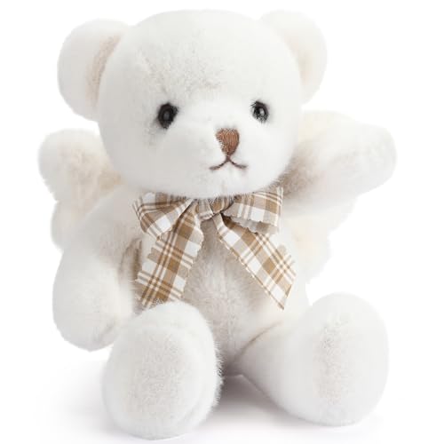 HyDren Angel Bear Plush Stuffed Animal with Wings White Bear Dolls for Boys Girls Birthday Gift(Rabbit Fur,Cute)
