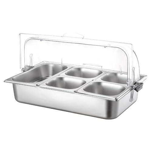 Bandeja de acero inoxidable con parte superior enrollable transparente, dispensador de condimentos de buffet y estante de exhibición de alimentos, estante de barra de ensalada de hielo, 15 cm, 6
