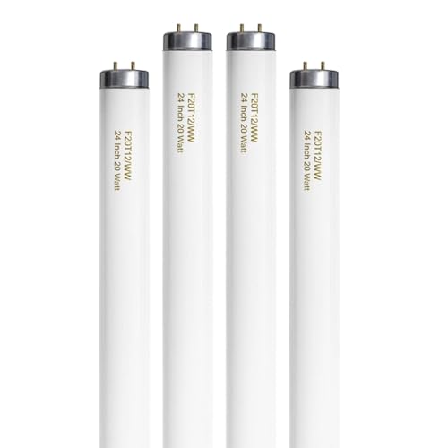 Konideke F20T12/WW 20 Watt Soft Warm White, T12 Fluorescent Tube Light Bulb 20W 24 Inch, 2Ft F20T12/DSW/RP Replacement for F20T12 F20T12KB/ECO/RVL F20T12KB/ECO F20T12/SPX30 1250Lm G13 4 Count