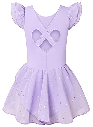 Ballet Leotards for Girls Sparkle Tutu Dress with Chiffon 4T 5T Sequin Skirt Dance Wear Clothes for Teens, Purple