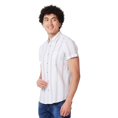 Image of Spykar Men's Regular Fit N /A Half Sleeve Striped Casual Shirts