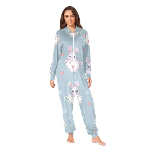 Pijama de una pieza con capucha de conejo de copa para adultos