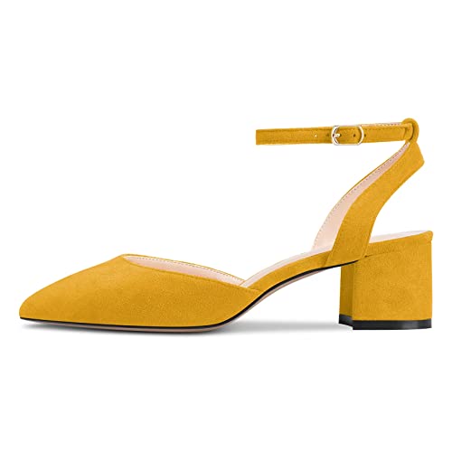 Castamere Women Chunky Block Mid Heel Close Pointed Toe Pumps Ankle Strap Slingback Buckle Party Dress Shoes2