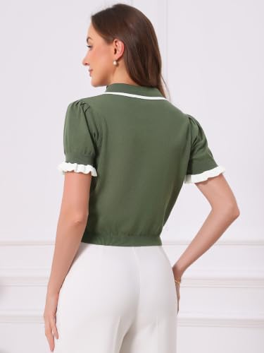 Image of Allegra K Women Short Sleeve Sweater Tops Summer Elegant Collared Work Shirts