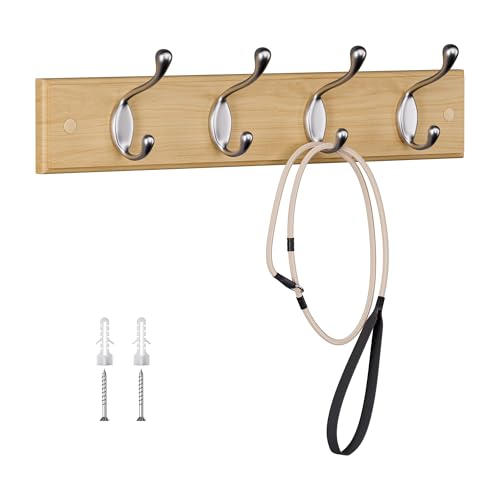 LaFleurs Perchero Pared Madera - 4 Ganchos Dobles de Metal - 40 cm - Cabide Parede para Entradas, Dormitorios y Baños - Colgador Pared para Abrigos, Bolsos - Roble