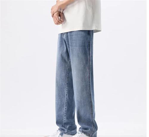Men's Thin Drape Jeans Blue High Waist Soft Straight Wide Leg Pants2
