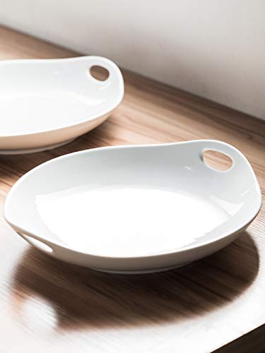 Porcelain Serving Platter with Handles Serving Bowl Set for Noodles 11.93-inch Porcelain Platter Set Large Dinner Plate for Meat, Salad Set of 2 White - Thumbnail 5