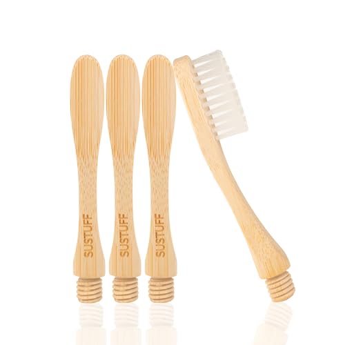 Sustuff | 4-Pack Bamboo Replacement Toothbrush Heads | Plant-Based Bristles | Biodegradable Wood (Soft Bristles)
