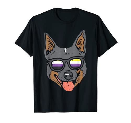Heeler Cattle Dog LGBTQ Non-Binary Flag Genderqueer Enby NB Maglietta