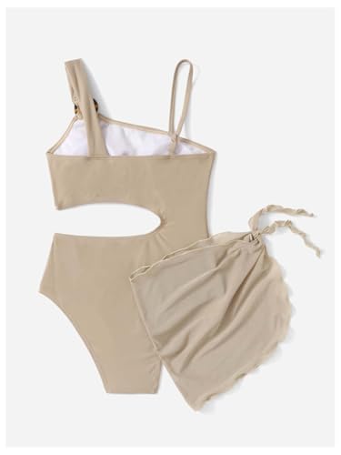 OYOANGLE Girl's Cut Out One Piece Swimsuit with Knot Side Beach Skirt Cover Up Swimwear2