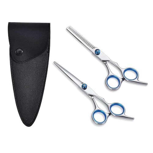 3-Teiliges Set Haarschneideschere,7 Zoll Edelstahl Haarschneideschere Set Profi mit Schutzhülle, Effilierschere, Haarschere Friseurschere für Anfänger, Friseurladen, Haustier(Silbrig)