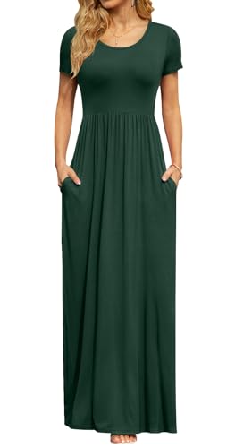 Image of DB MOON Womens 2026 Summer Maxi Dresses Casual Short Sleeve Empire Waist Spring Long Dress with Pockets