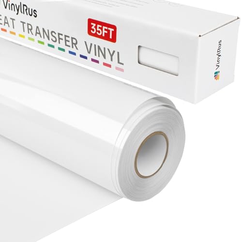 VinylRus Heat Transfer Vinyl-12” x 35FT White Iron on Vinyl Roll for...
