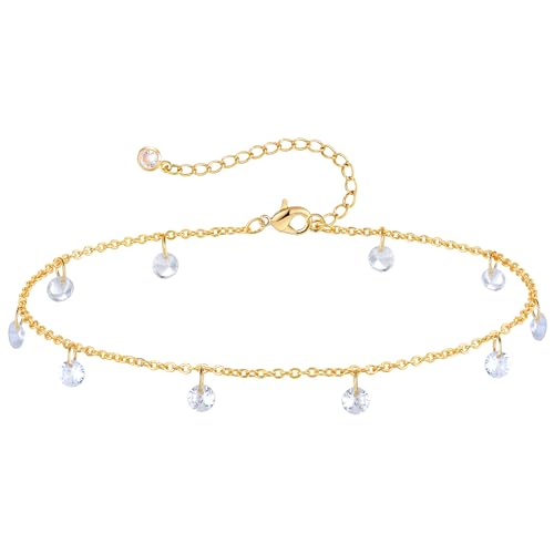 Image of Dremmy Studios Simple Gold Chain Anklet,14k Gold /Silver Plated Dainty Disc Evil Eye Summer Beach Ankle Bracelet Jewelry for Women