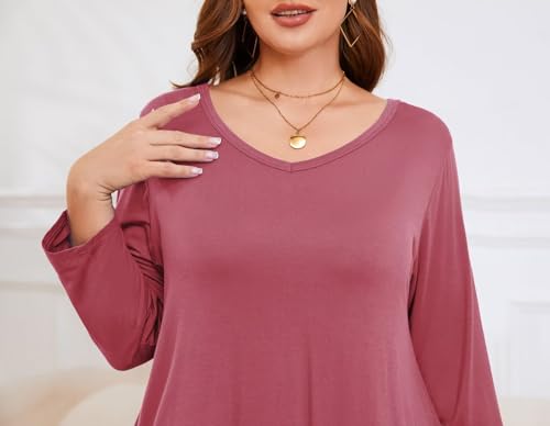 Image of LARACE Tunics 3 /4 Sleeve Plus Size Tops for Women V Neck Loose Fit Flowy Clothing for Leggings