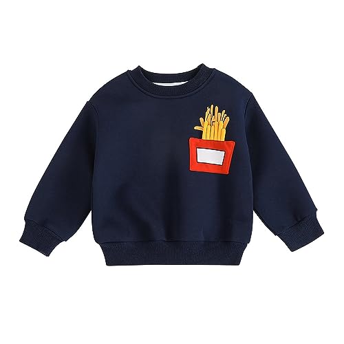 Sweater for Boys Kids Sweatshirts Soft Cotton Warm Crewneck Long Sleeve Round Neck French Fries Printed